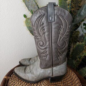Vintage TEXAS Made Western Cowboy Boots Embroidered Leather Gray size 8.5D Men's